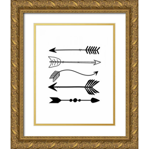 Black Arrows on White Gold Ornate Wood Framed Art Print with Double Matting by Moss, Tara