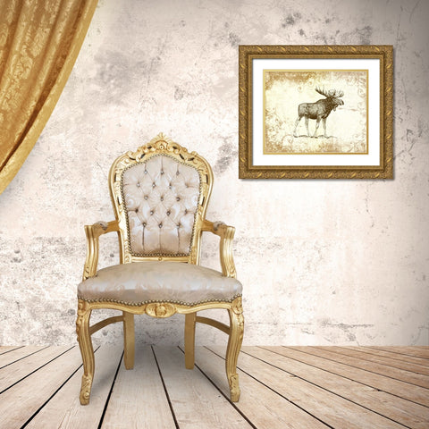 Brown Moose Gold Ornate Wood Framed Art Print with Double Matting by Moss, Tara