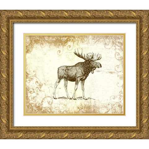 Brown Moose Gold Ornate Wood Framed Art Print with Double Matting by Moss, Tara