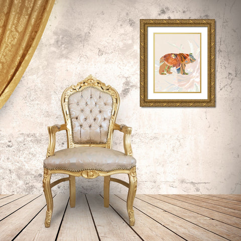 Orange Floral Bear Gold Ornate Wood Framed Art Print with Double Matting by Moss, Tara