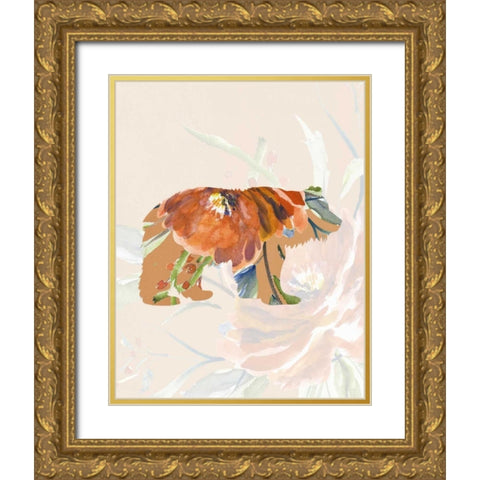 Orange Floral Bear Gold Ornate Wood Framed Art Print with Double Matting by Moss, Tara