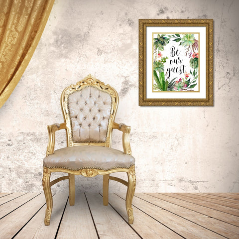 Be Our Guest Wreath Gold Ornate Wood Framed Art Print with Double Matting by Moss, Tara