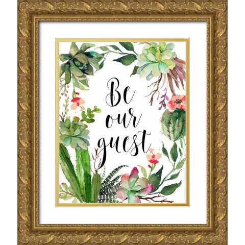 Be Our Guest Wreath Gold Ornate Wood Framed Art Print with Double Matting by Moss, Tara