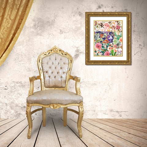 Multiple Florals Collage Gold Ornate Wood Framed Art Print with Double Matting by Moss, Tara