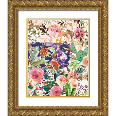 Multiple Florals Collage Gold Ornate Wood Framed Art Print with Double Matting by Moss, Tara