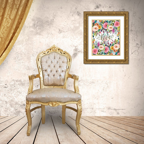 Love Colorful Florals Gold Ornate Wood Framed Art Print with Double Matting by Moss, Tara