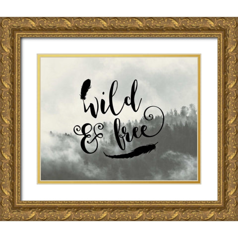 Wild and Free Feathers Gold Ornate Wood Framed Art Print with Double Matting by Moss, Tara
