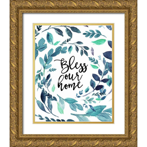 Bless Our Home Gold Ornate Wood Framed Art Print with Double Matting by Moss, Tara