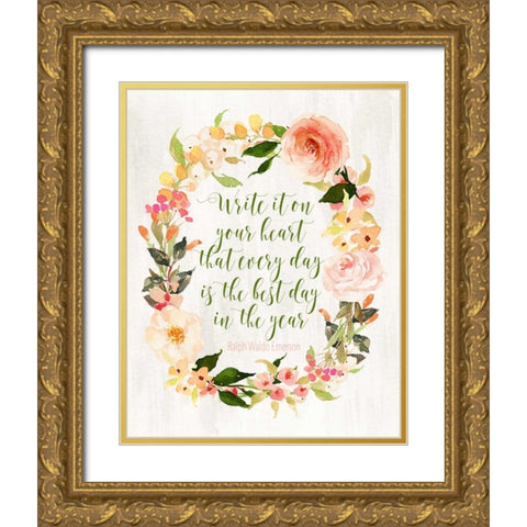 Write It on Your Heart Gold Ornate Wood Framed Art Print with Double Matting by Moss, Tara
