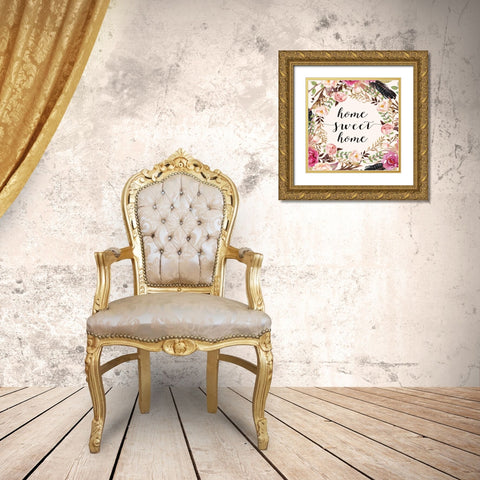 Home Sweet Home - Sq. Gold Ornate Wood Framed Art Print with Double Matting by Moss, Tara