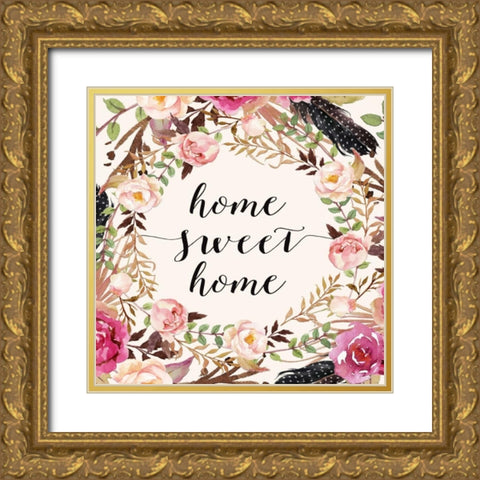 Home Sweet Home - Sq. Gold Ornate Wood Framed Art Print with Double Matting by Moss, Tara
