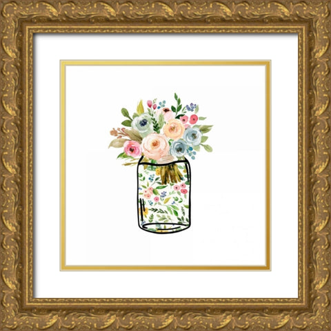 Mason Jar Bouquet Gold Ornate Wood Framed Art Print with Double Matting by Moss, Tara