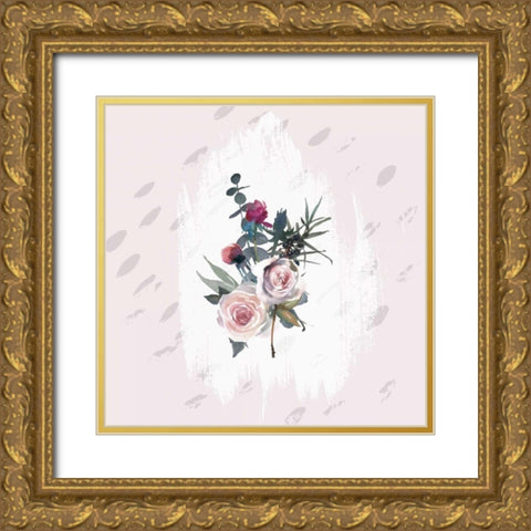 Floral Bouquet on Grunge Square Gold Ornate Wood Framed Art Print with Double Matting by Moss, Tara