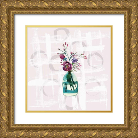 Floral Jar on Grunge Square Gold Ornate Wood Framed Art Print with Double Matting by Moss, Tara