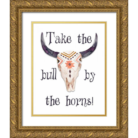 Bull by the Horns Gold Ornate Wood Framed Art Print with Double Matting by Moss, Tara