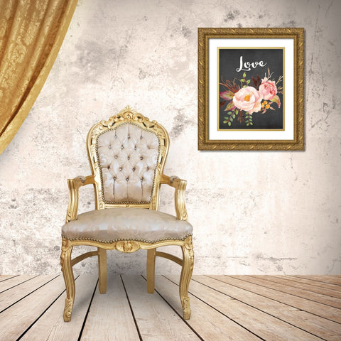 Watercolor Flowers Love Gold Ornate Wood Framed Art Print with Double Matting by Moss, Tara