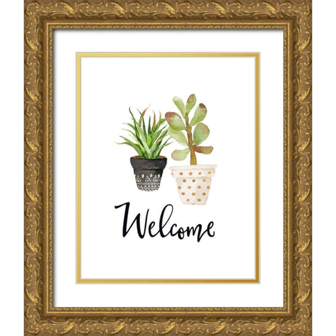 Welcome Succulents Gold Ornate Wood Framed Art Print with Double Matting by Moss, Tara