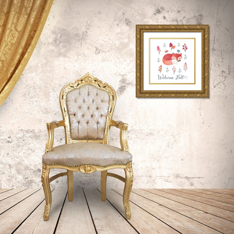 Welcome Fall Fox Gold Ornate Wood Framed Art Print with Double Matting by Moss, Tara