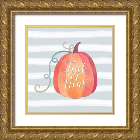 Trick or Treat Pumpkin Gold Ornate Wood Framed Art Print with Double Matting by Moss, Tara