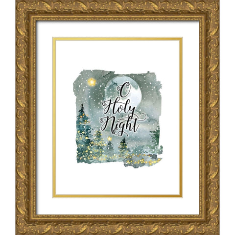 O Holy Night Watercolor Gold Ornate Wood Framed Art Print with Double Matting by Moss, Tara