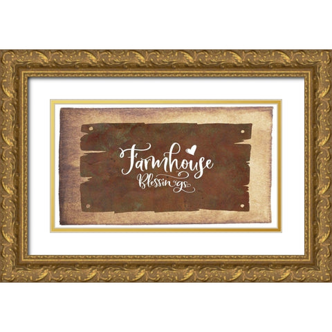 Farmhouse Blessings Gold Ornate Wood Framed Art Print with Double Matting by Moss, Tara