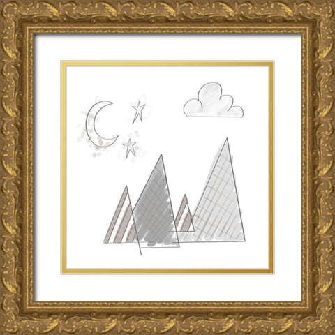 Moon and Mountains Gold Ornate Wood Framed Art Print with Double Matting by Moss, Tara