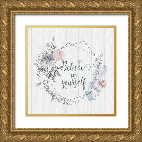 Believe Gold Ornate Wood Framed Art Print with Double Matting by Moss, Tara