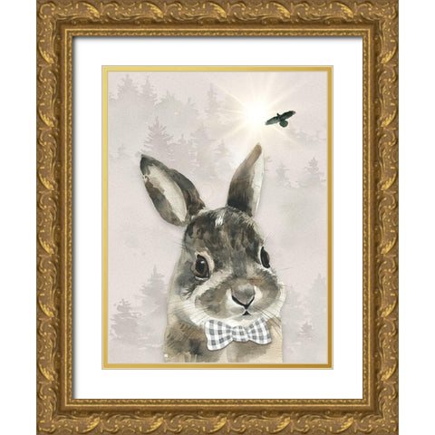 Baby Boy Hare Gold Ornate Wood Framed Art Print with Double Matting by Moss, Tara