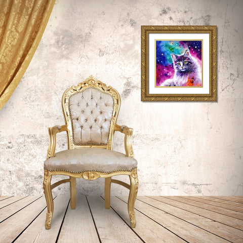 Galaxy Cat III Gold Ornate Wood Framed Art Print with Double Matting by Dundon, Denise