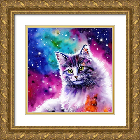 Galaxy Cat III Gold Ornate Wood Framed Art Print with Double Matting by Dundon, Denise