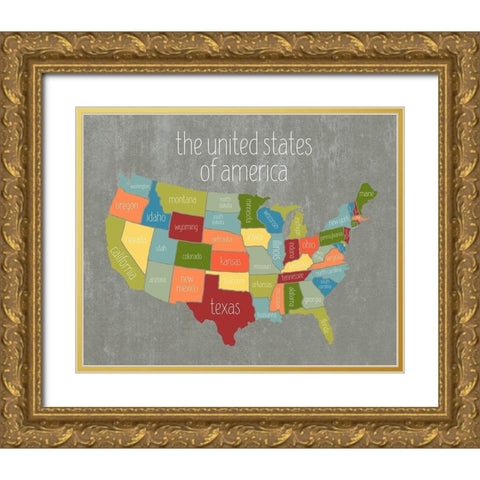 State Map II Gold Ornate Wood Framed Art Print with Double Matting by Wieners, Valerie