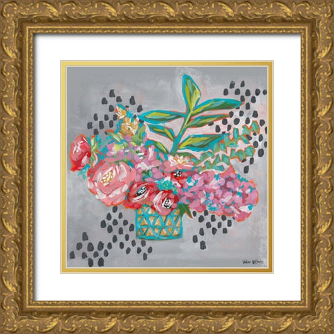 Floral in Gold Vase Gold Ornate Wood Framed Art Print with Double Matting by Wieners, Valerie