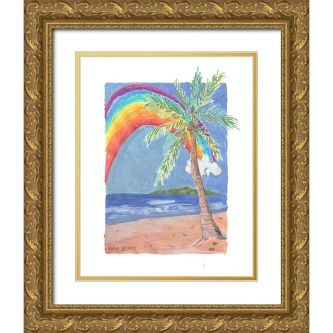 Palm and Rainbow Gold Ornate Wood Framed Art Print with Double Matting by Wieners, Valerie