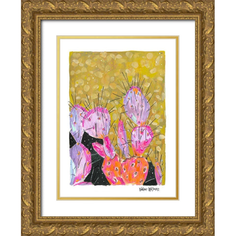 Mustard Cactus Gold Ornate Wood Framed Art Print with Double Matting by Wieners, Valerie