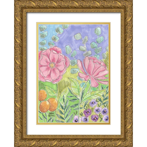 Peony Set I Gold Ornate Wood Framed Art Print with Double Matting by Wieners, Valerie