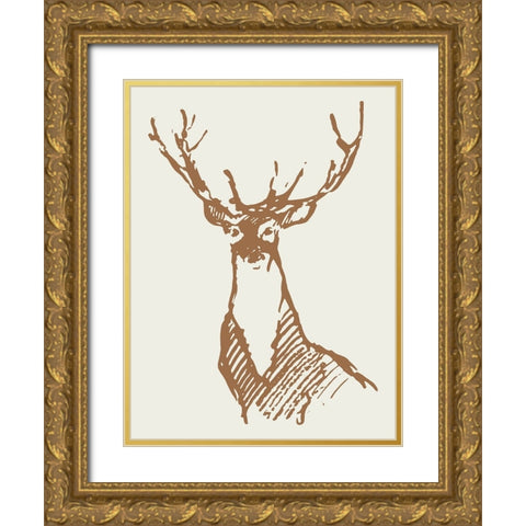 Natural Deer Gold Ornate Wood Framed Art Print with Double Matting by Wieners, Valerie