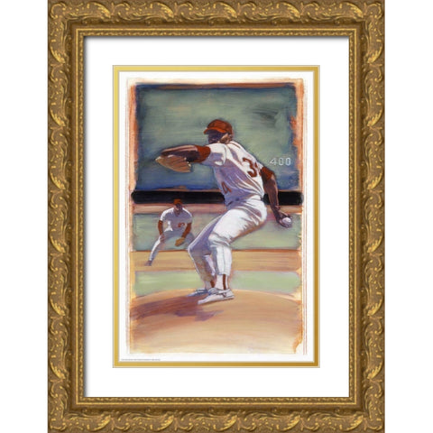 Baseball I Gold Ornate Wood Framed Art Print with Double Matting by Yellow Cafe