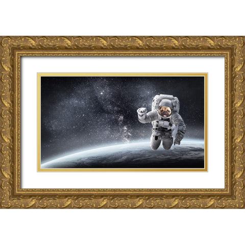 Pug in Space Gold Ornate Wood Framed Art Print with Double Matting by Sommers, Mindy