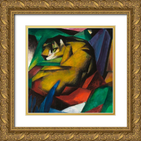 The Tiger Gold Ornate Wood Framed Art Print with Double Matting by Marc, Franz