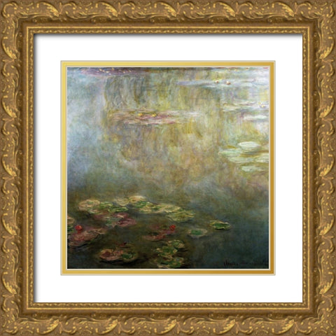 Water Lilies Gold Ornate Wood Framed Art Print with Double Matting by Monet, Claude