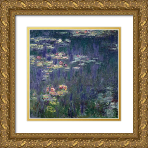 Waterlilies: Green Reflections (detail) Gold Ornate Wood Framed Art Print with Double Matting by Monet, Claude