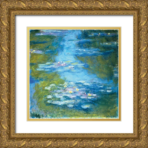 Nympheas Gold Ornate Wood Framed Art Print with Double Matting by Monet, Claude