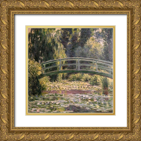 The Japanese Footbridge Giverny Gold Ornate Wood Framed Art Print with Double Matting by Monet, Claude