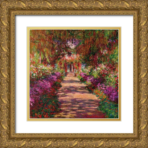 Path in Monets Garden Giverny Gold Ornate Wood Framed Art Print with Double Matting by Monet, Claude