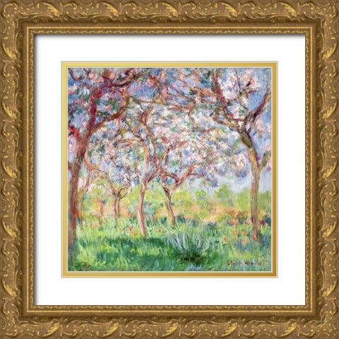 Printemps a Giverny Gold Ornate Wood Framed Art Print with Double Matting by Monet, Claude