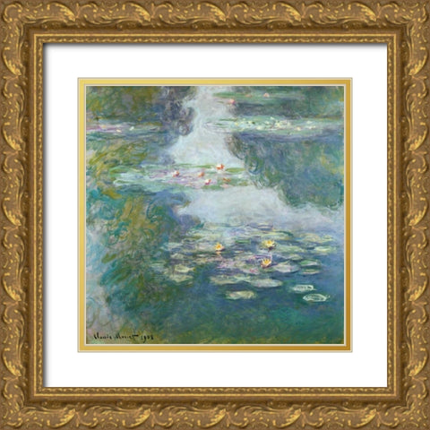 Waterlilies Gold Ornate Wood Framed Art Print with Double Matting by Monet, Claude