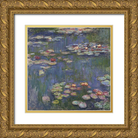 Water Lilies Gold Ornate Wood Framed Art Print with Double Matting by Monet, Claude