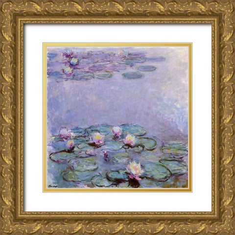 Water Lilies Gold Ornate Wood Framed Art Print with Double Matting by Monet, Claude