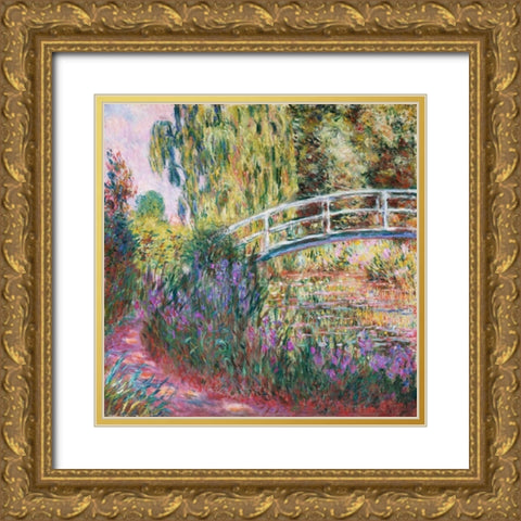 The Japanese Bridge Pond with Water Lillies Gold Ornate Wood Framed Art Print with Double Matting by Monet, Claude