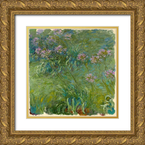 Agapanthe Gold Ornate Wood Framed Art Print with Double Matting by Monet, Claude